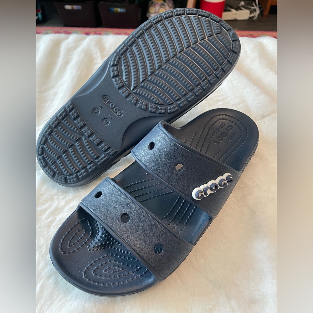 CROCS Navy Blue Double Strap Slides - Picture 4 of 4